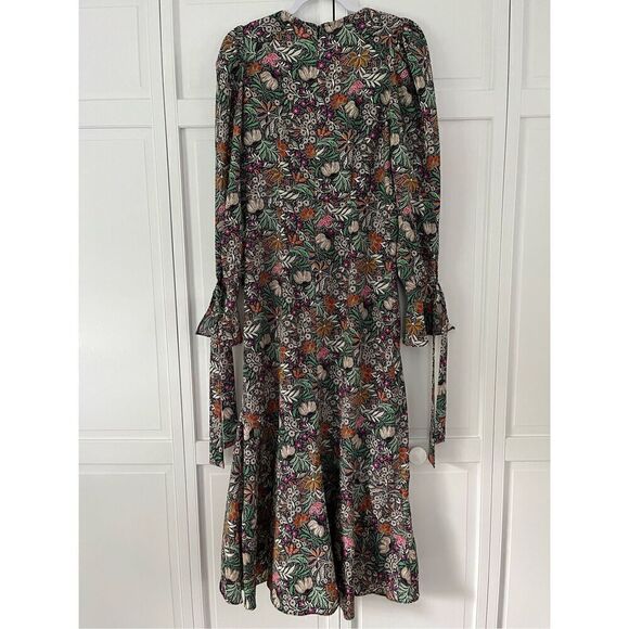 TOPSHOP Long Sleeve Dress Black Floral Paisley Mid-Maxi Length US Size 6 NEW WT! - Picture 3 of 11
